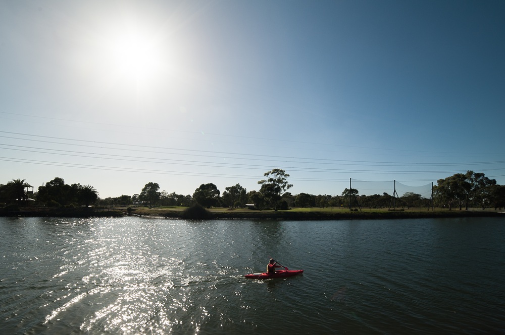 A kayaker on the Maribyrnong River.  