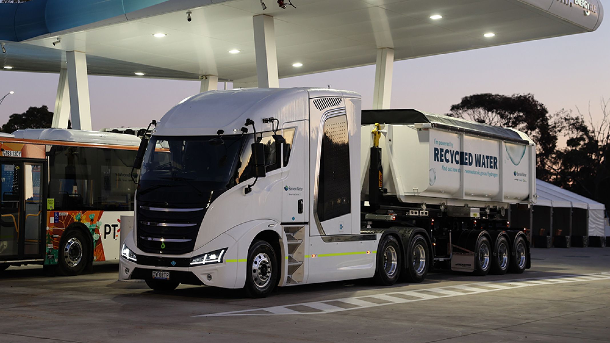 Truck parked at petrol station