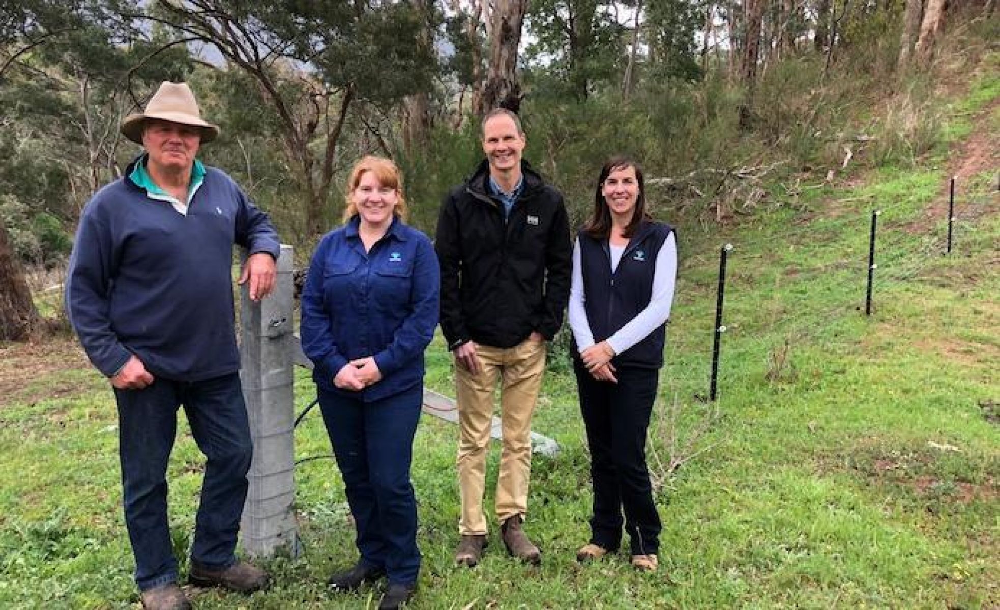 Picture of 3 landholders and staff from DEECA inspecting a property.