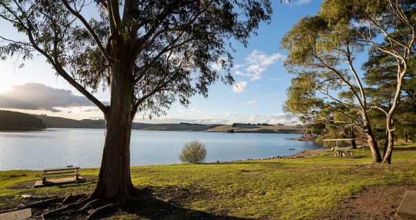 Recreation facilities at Pykes Creek Reservoir at Myrniong outside Bacchus Marsh
