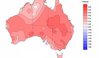 A map of Australia showing areas of increased heat.