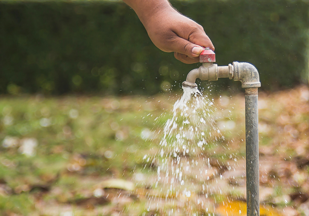 Outdoor tap with running water  