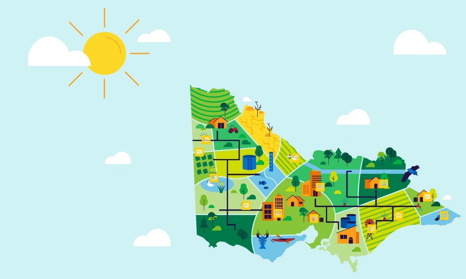 Water Victoria illustrated map A colourful illustrated map of Victoria divided into geographic regions.