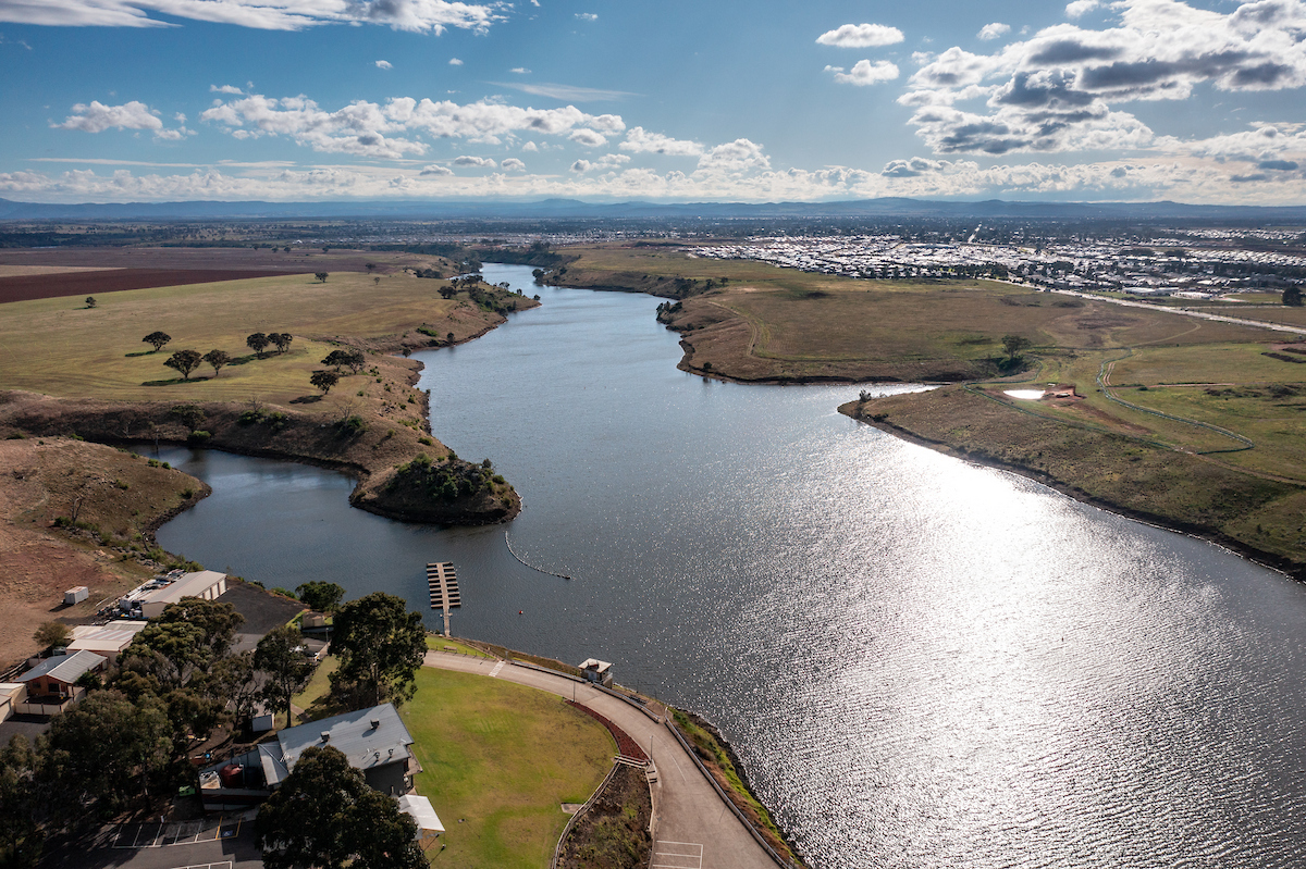 A water catchment near a town  