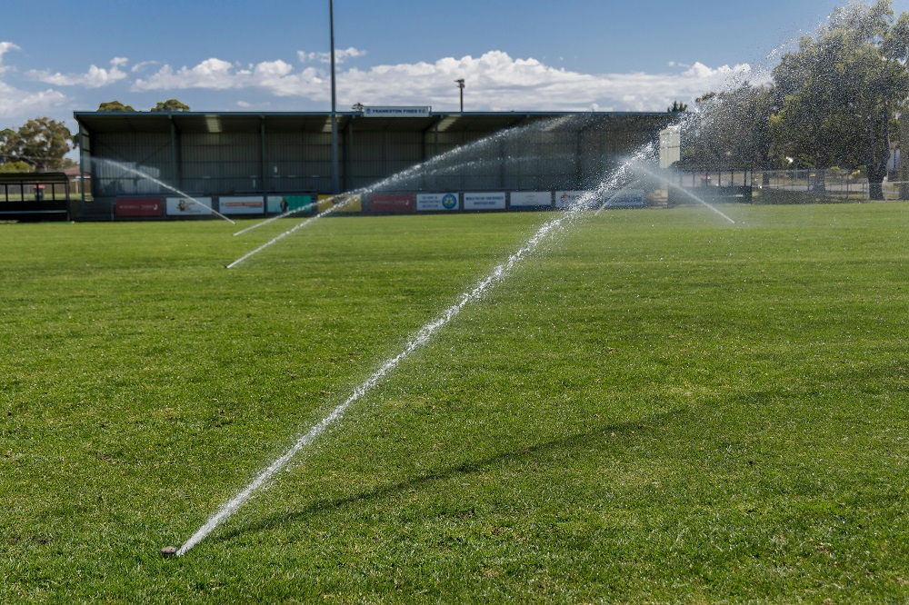 Water sprinklers at Monterey Reserve in Frankston North.  