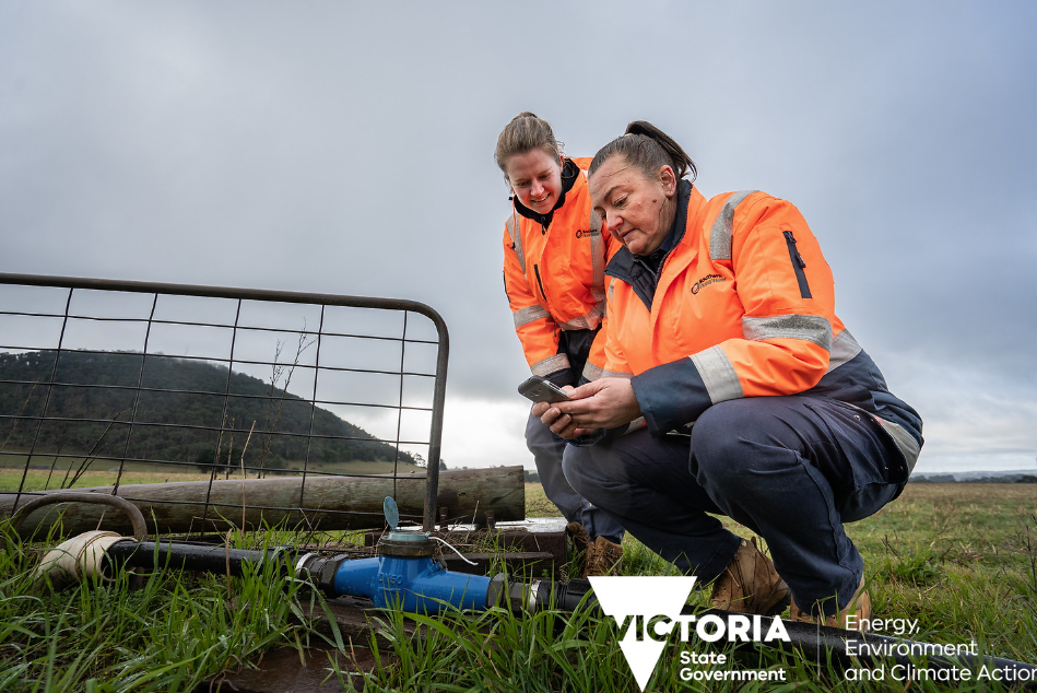 Decorative: Water corporation field officers manually reading a non-urban water meter in Dunnstown