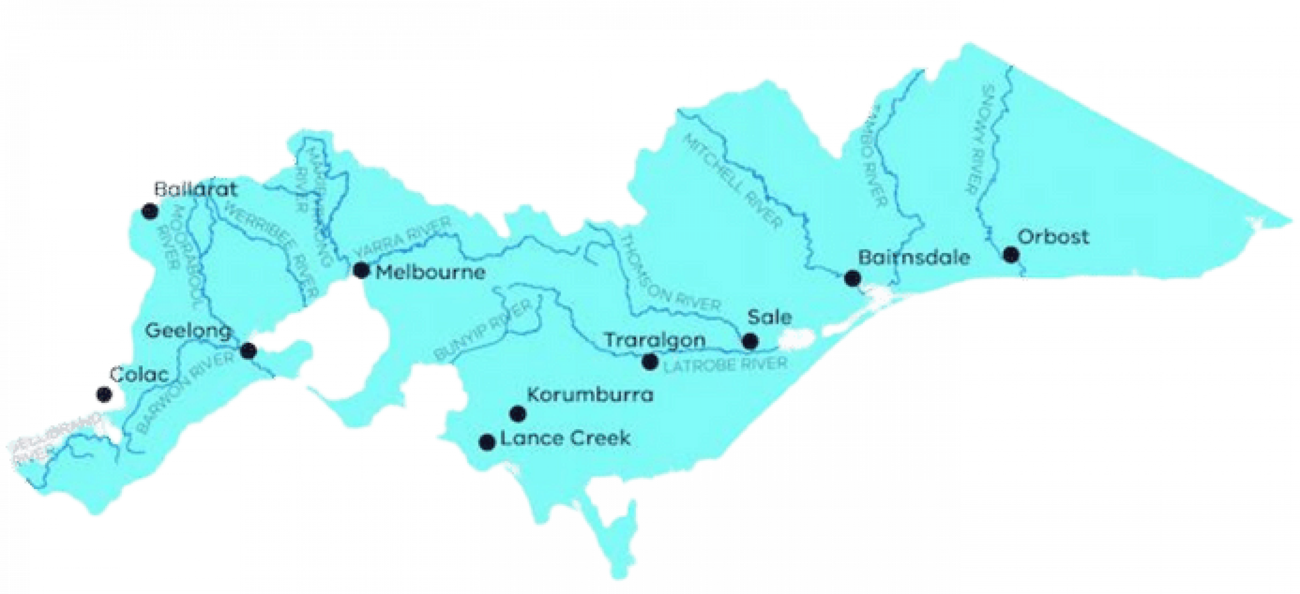 Image of a map the central and Gippsland region of Vi 