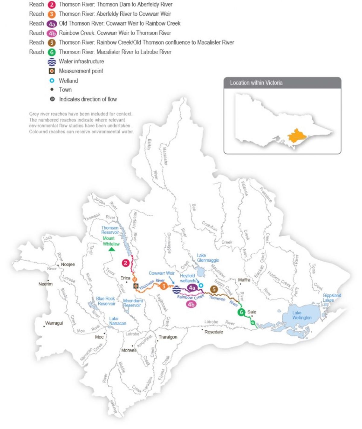 A map showing Gippsland's Thomson River environmental flows.ge credit: Victorian Environmental Water Holder