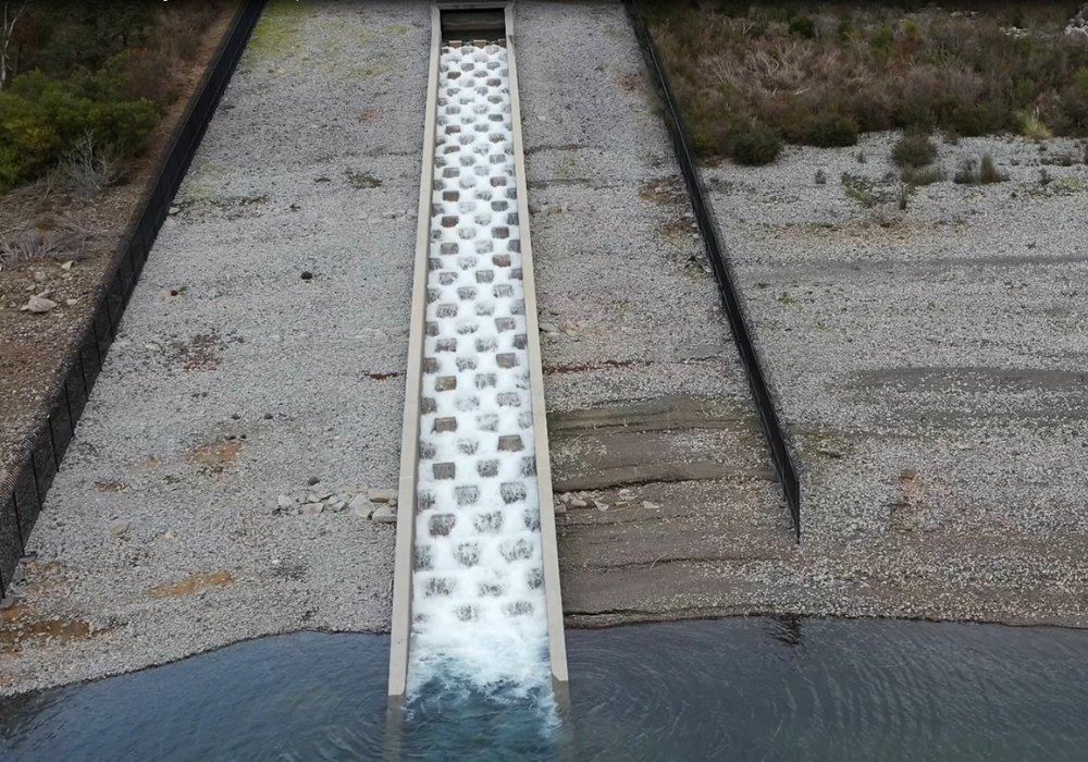 Desalinated water flowing into Cardinia Reservoir.  